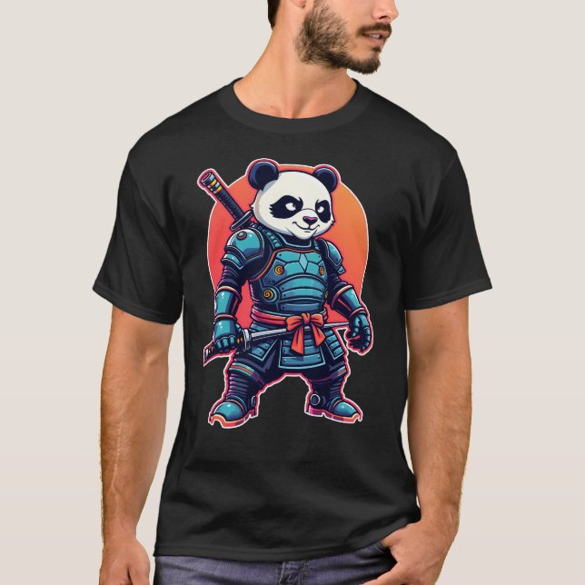 Panda Samurai Robot Stil Unik Cyberpunk Animal T Shirt (Framsida)