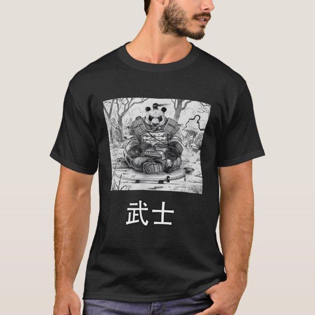 Panda Samurai Warrior Bear T Shirt (Framsida)