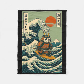 Panda Samuraj Surfar Japansk Våg Fleecefilt