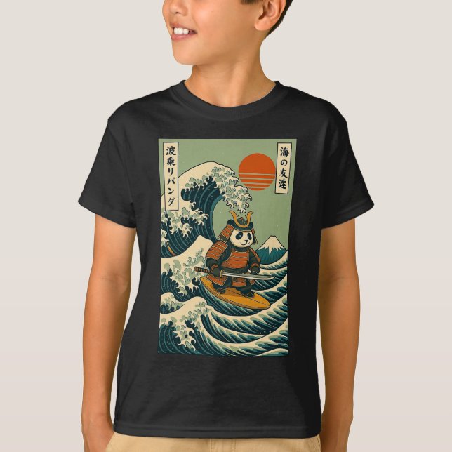 Panda Samuraj Surfar Japansk Våg  T Shirt (Framsida)