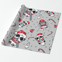 Panda Santa Bears med Snöflingor Wrapping Papper Presentpapper