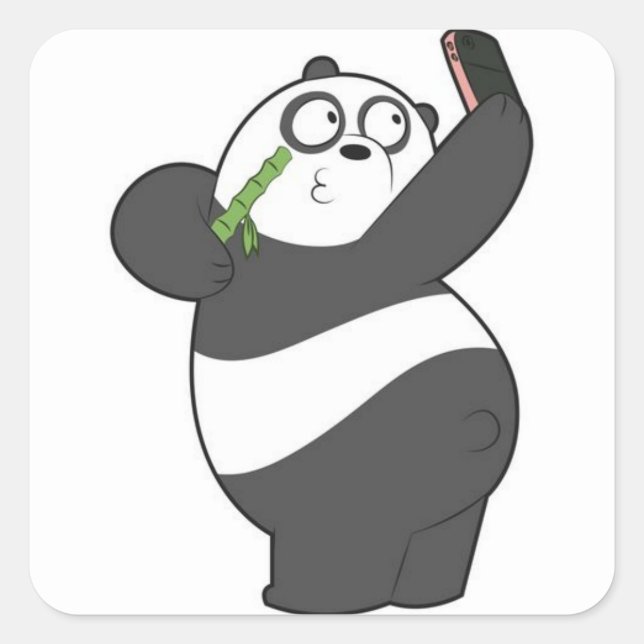 Panda Selfie Fyrkantigt Klistermärke (Framsida)