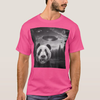 Panda Selfie in Alien Ufo Invasion T Shirt