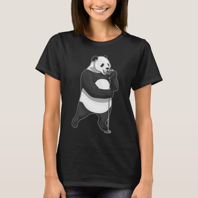 Panda Singer Microphone Music T Shirt (Framsida)