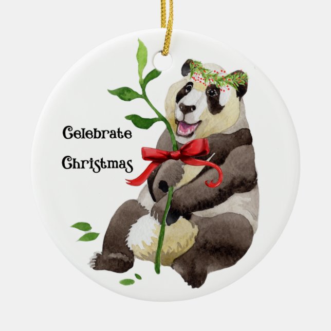 Panda Sitta med utandning på huvud- och sängkamera Julgransprydnad Keramik (Framsidan)