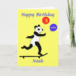 Panda Skateboarding Födelsedagskort add namn Kort