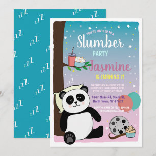 Panda Slumber Party Birthday Cute Movies Popcorn Inbjudningar