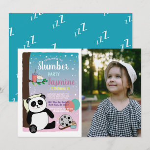 Panda Slumber Party Birthday Movies Popcorn Photo Inbjudningar