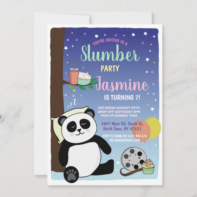 Panda Slumber Party Birthday Teal Movies Popcorn Inbjudningar (Framsida)