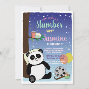 Panda Slumber Party Birthday Teal Movies Popcorn Inbjudningar