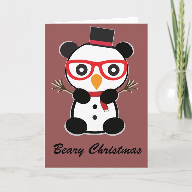Panda Snögubbe julkort Helgkort (Framsida)
