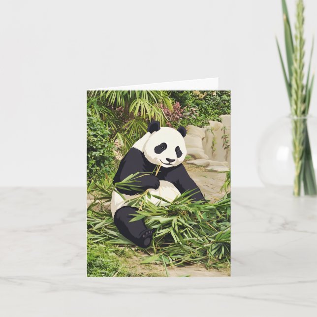 Panda som äter bambu gratulationskort kort (Framsida)
