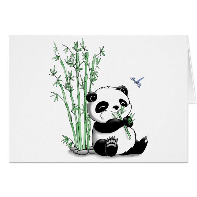 Panda som äter bambu (med anpassadebakgrund) hälsningskort (Framsidan Horizontal)