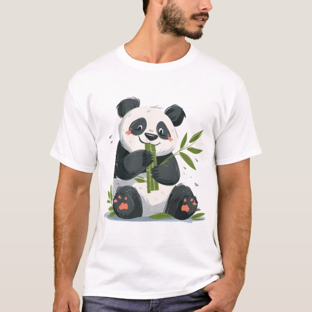 Panda som äter bambu – minimalistisk djur t shirt (Framsida)