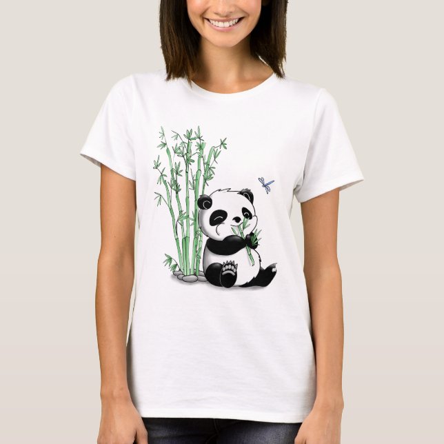 Panda som äter bambu t-shirt (Framsida)