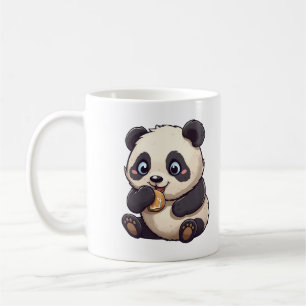 Panda som äter en kaka kaffemugg