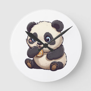 Panda som äter en kaka rund klocka