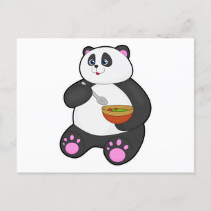 Panda som äter med sked & skål vykort