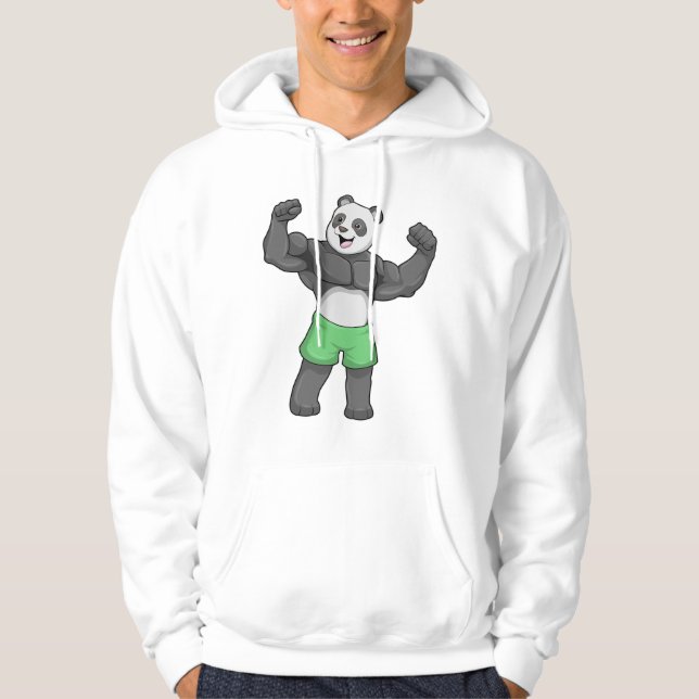 Panda som Bodybyggare i Bodybuilding Hoodie (Framsida)