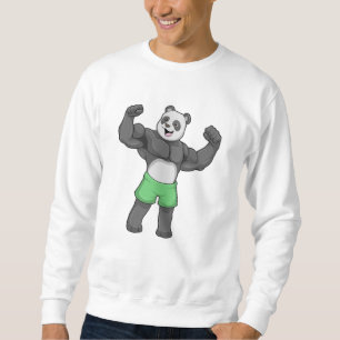 Panda som Bodybyggare i Bodybuilding Lång Ärmad Tröja