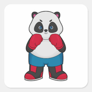 Panda som Boxer med Boxinghandskar Fyrkantigt Klistermärke