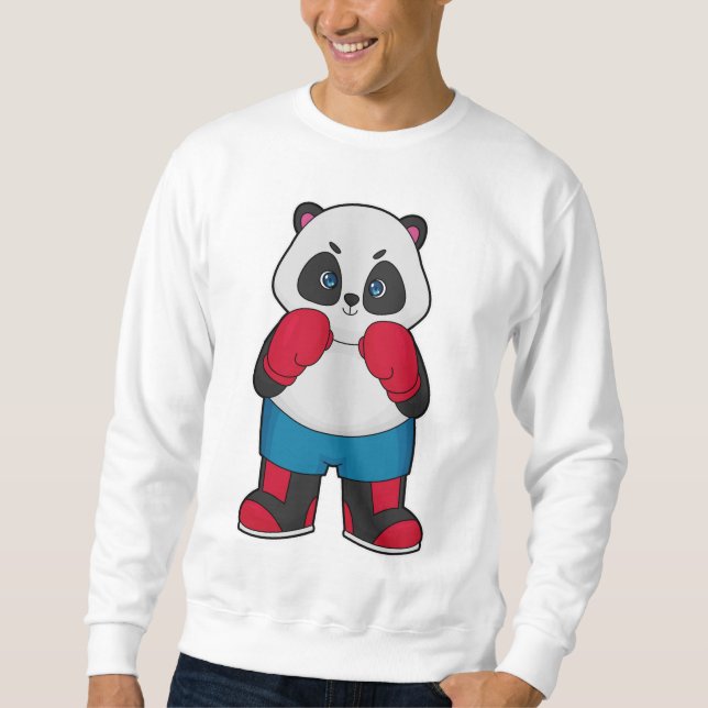 Panda som Boxer med Boxinghandskar Lång Ärmad Tröja (Framsida)