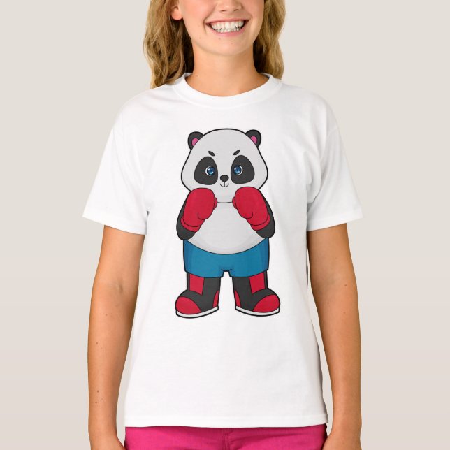 Panda som Boxer med Boxinghandskar T Shirt (Framsida)
