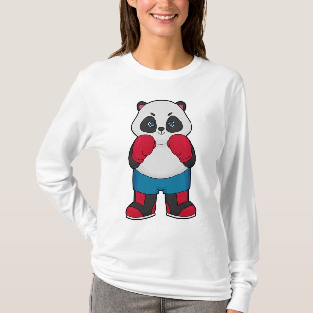 Panda som Boxer med Boxinghandskar T Shirt (Framsida)