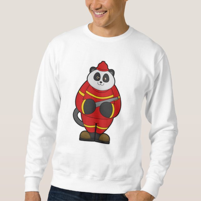 Panda som brandman med Hose Lång Ärmad Tröja (Framsida)
