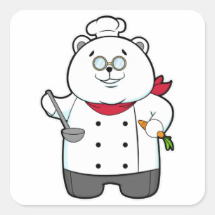 Panda som Cook med Soppa ladle och morot Fyrkantigt Klistermärke