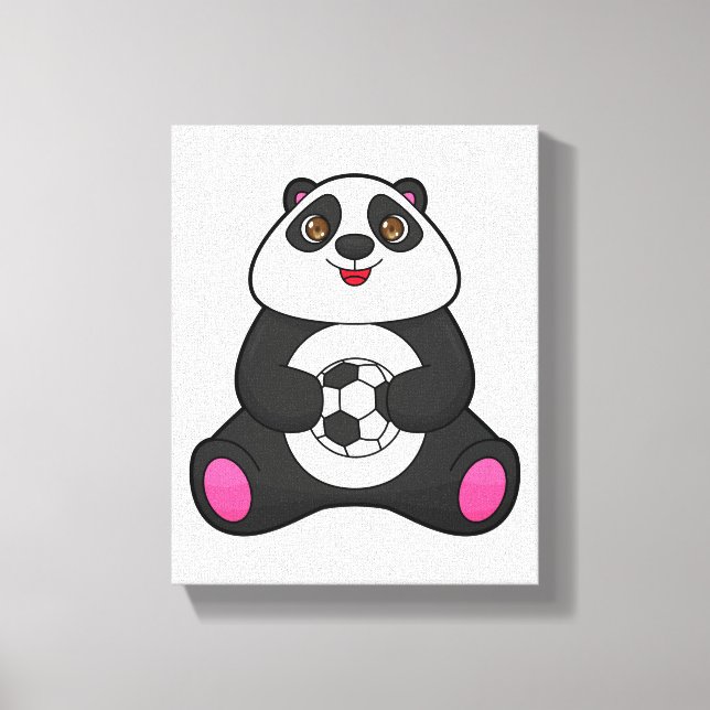 Panda som fotbollsspelare med fotboll canvastryck (Framsida)