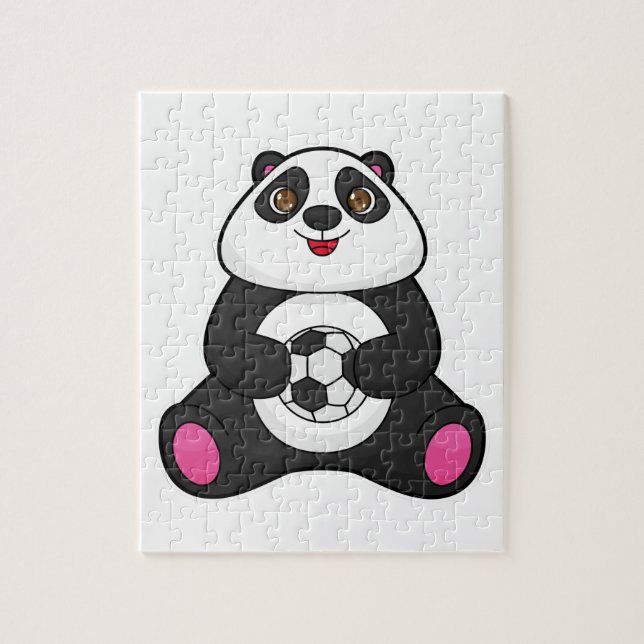 Panda som fotbollsspelare med fotboll pussel (Vertikal)