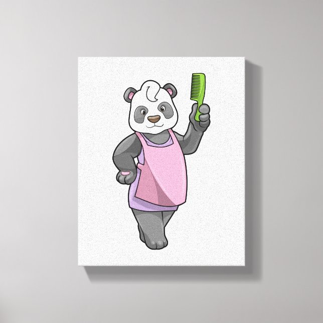 Panda som Hairdresser med Comb Canvastryck (Framsida)