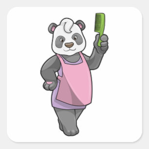 Panda som Hairdresser med Comb Fyrkantigt Klistermärke