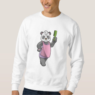 Panda som Hairdresser med Comb Lång Ärmad Tröja