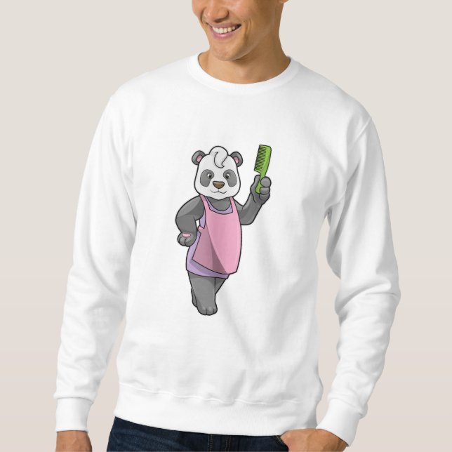 Panda som Hairdresser med Comb Lång Ärmad Tröja (Framsida)