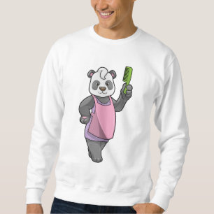 Panda som Hairdresser med Comb Lång Ärmad Tröja