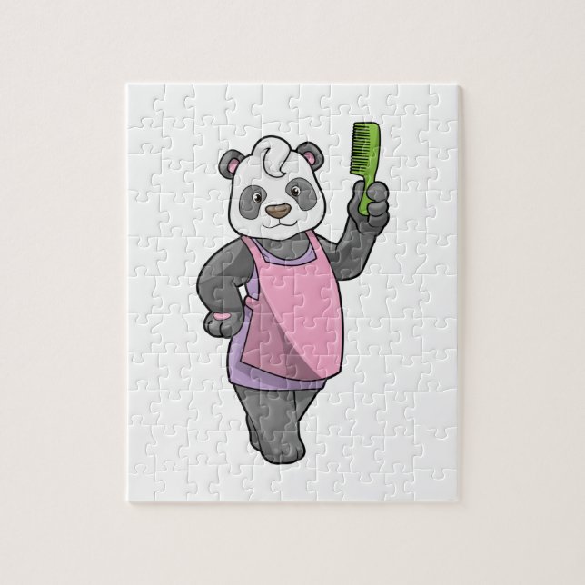 Panda som Hairdresser med Comb Pussel (Vertikal)