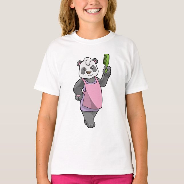 Panda som Hairdresser med Comb T Shirt (Framsida)
