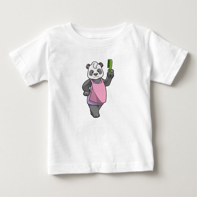 Panda som Hairdresser med Comb T Shirt (Framsida)