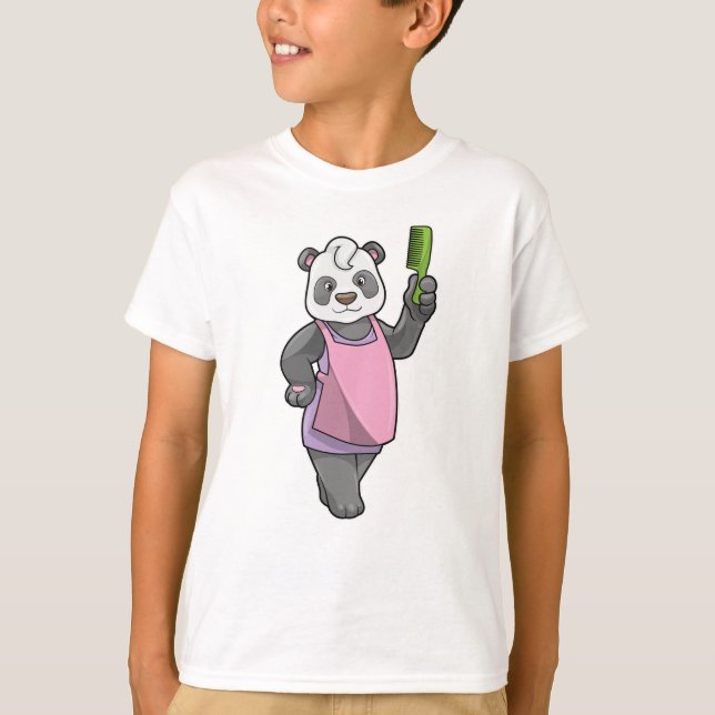Panda som Hairdresser med Comb T Shirt (Framsida)