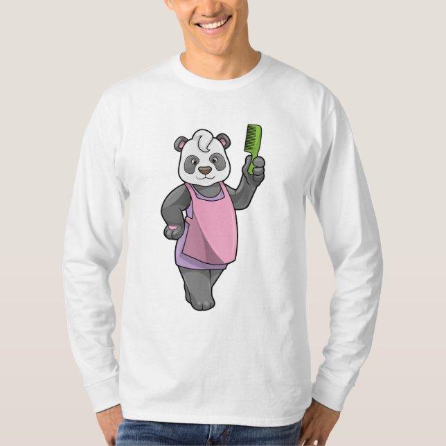 Panda som Hairdresser med Comb T Shirt (Framsida)