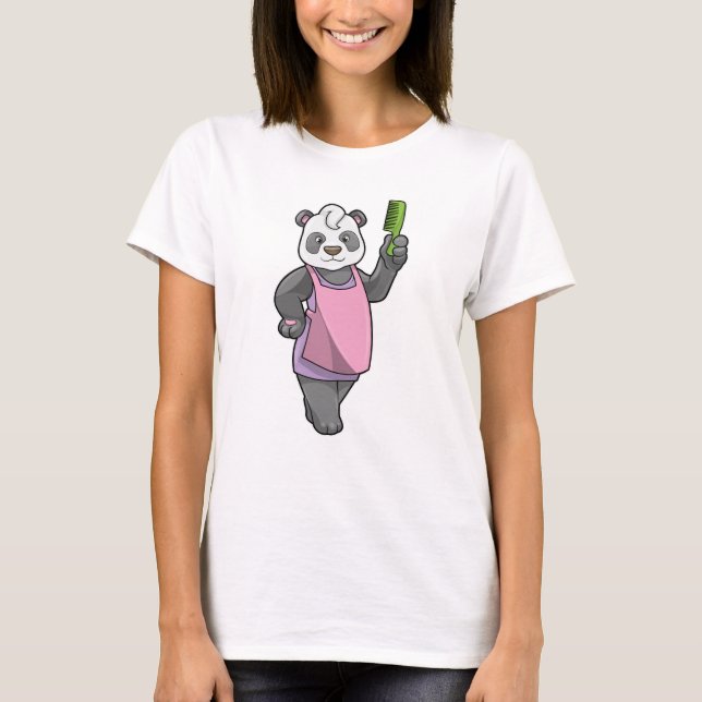 Panda som Hairdresser med Comb T Shirt (Framsida)