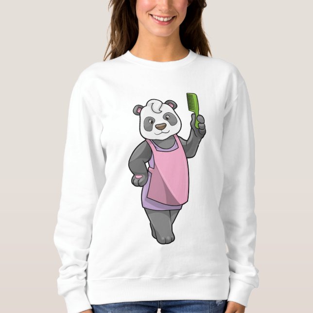 Panda som Hairdresser med Comb T Shirt (Framsida)