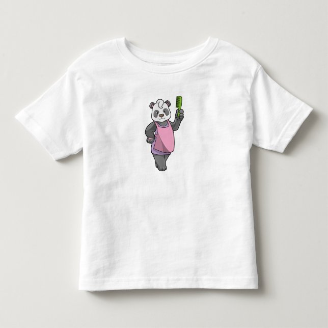 Panda som Hairdresser med Comb T Shirt (Framsida)