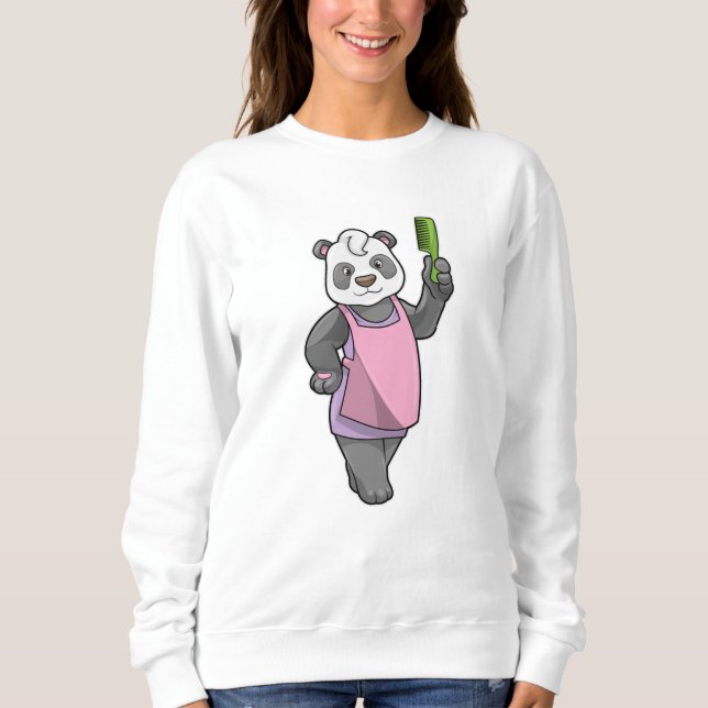 Panda som Hairdresser med Comb T Shirt (Framsida)