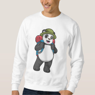 Panda som Hiker med ryggsäck Lång Ärmad Tröja