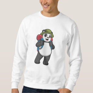 Panda som Hiker med ryggsäck Lång Ärmad Tröja
