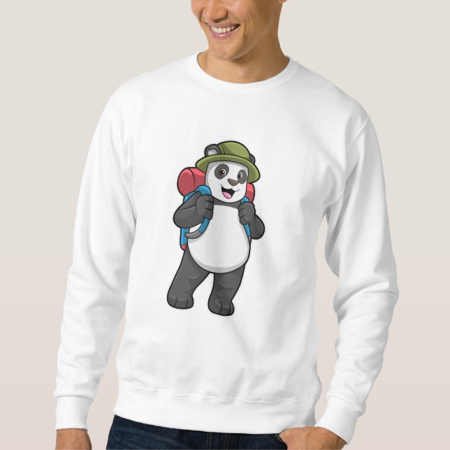 Panda som Hiker med ryggsäck Lång Ärmad Tröja (Framsida)