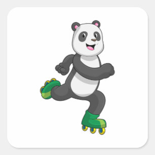 Panda som infogad skater med rullskridskor fyrkantigt klistermärke